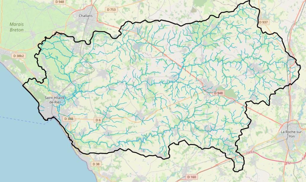 Extrait de la carte du bassin versant Vie Jaunay